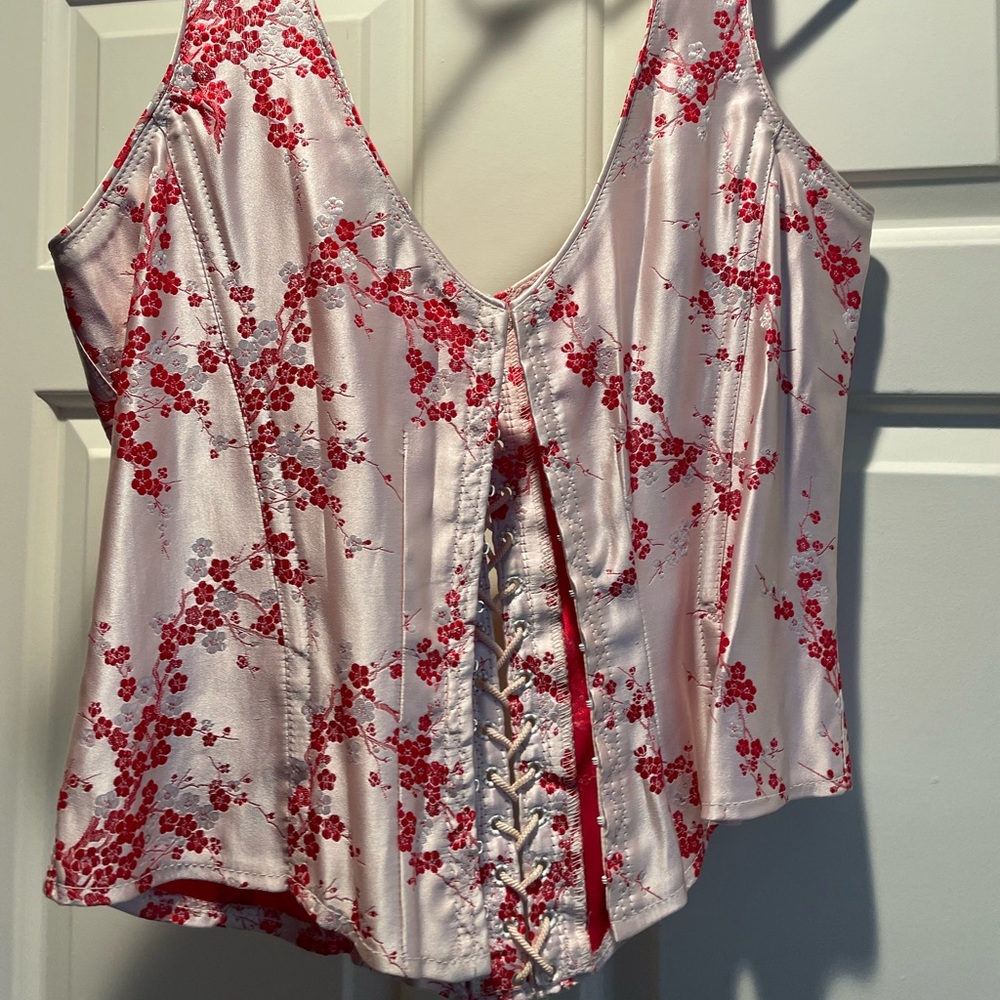 Rare Gigi Glark bustier. Pink red and white.